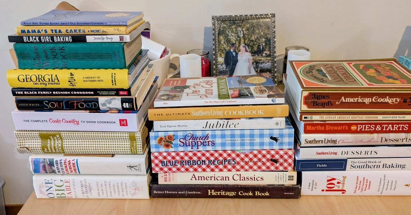 A blizzard in Minneapolis has me deep in research for development of a new pie recipe. All of these cookbooks in my personal collection have a version of this pie I can learn from. What do you think I'm baking up? Comment below!

#pie #recipedevelopment #forgoodnessbakesshop #mnblizzard #cookbookcollector